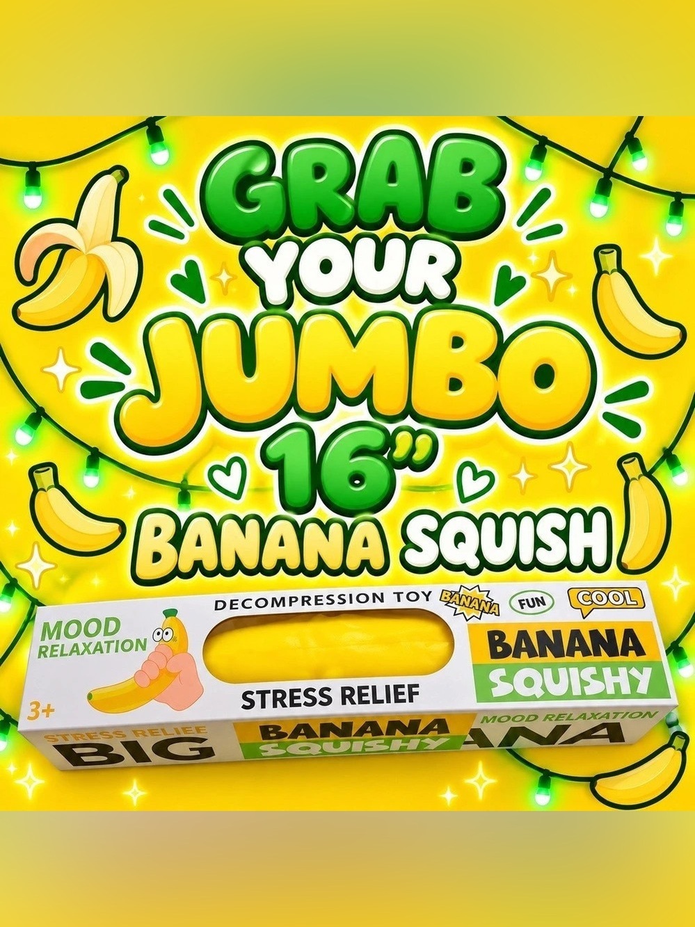 16" Banana Squish Banana Squish Toy NWT comes in a box